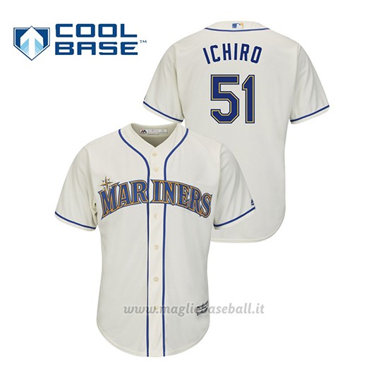 Maglia Baseball Uomo Seattle Mariners Ichiro Suzuki Cool Base Majestic Crema